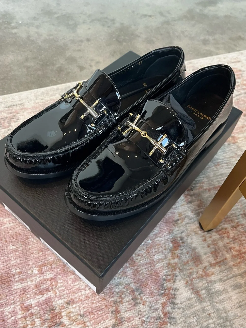 Saint Laurent Glossy Le Loafer Gold Detail Size 37